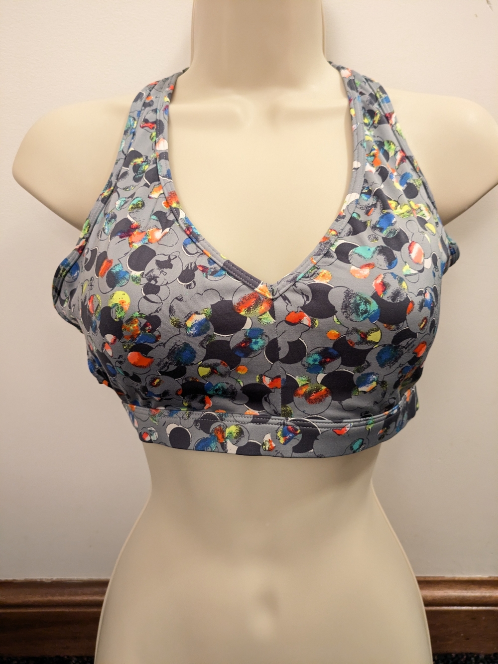 Victoria's Secret Sport Gray Floral-Print Racerback Sports Bra Large